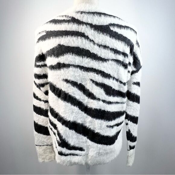Y2K Express Fuzzy Zebra Animal Print Lace Up Sweater XS - Picture 7 of 11